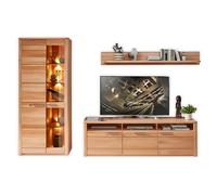 Stella Trading Nature One Juego Completo Madera de Haya parcialmente Maciza, con Certificado FSC, Moderna Pared de Armario con iluminación LED para su salón, ingeniería, Haya, 310 x 203 x 45 cm