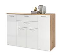 Stella Trading Pablo Cómoda en Aspecto de Roble Artesano, Color Blanco, Moderno aparador con Mucho Espacio para su salón, 152 x 106 x 50 cm (Ancho x Alto x Profundidad)