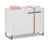 Stella Trading Palermo Armario para Lavabo de baño en Color Blanco, Aspecto de Roble Evoke, Armario bajo para baño con Mucho Espacio de Almacenamiento, 80 x 64 x 41 cm (Ancho x Alto x Profundidad)