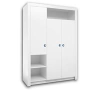 Stella Trading PAULA Elegante armario para bebé de 3 puertas batientes, armario versátil con mucho espacio de almacenamiento en color blanco, 137 x 195 x 56 cm (ancho/alto/profundo)