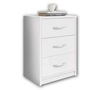 Stella Trading PEPE Mesilla de noche en acabado blanco, sencilla, con 3 cajones, adecuada para cualquier cama y dormitorio, 39 x 54 x 28 cm (ancho x alto x fondo)