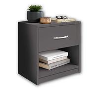 Stella Trading PEPE Mesilla de noche en acabado grafito, sencilla, con 1 cajón, adecuada para cualquier cama y dormitorio, 39 x 41 x 28 cm (ancho x alto x fondo)