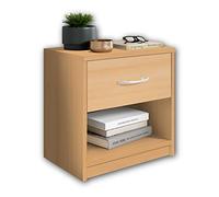 Stella Trading PEPE Mesilla de noche en acabado haya, sencilla, con 1 cajón, adecuada para cualquier cama y dormitorio, 39 x 41 x 28 cm (ancho x alto x fondo)