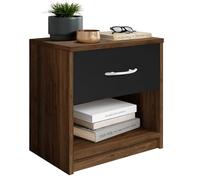 Stella Trading PEPE Mesilla de noche en acabado nogal (Columbia Walnut) y negro, sencilla, con 1 cajón, adecuada para cualquier cama y dormitorio, 39 x 41 x 28 cm (ancho x alto x fondo)