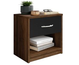 Stella Trading PEPE Mesilla de noche en acabado nogal (Columbia Walnut) y negro, sencilla, con 1 cajón, adecuada para cualquier cama y dormitorio, 39 x 41 x 28 cm (ancho x alto x fondo)