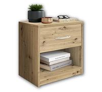 Stella Trading PEPE Mesilla de noche en acabado roble Artisan, sencilla, con 1 cajón, adecuada para cualquier cama y dormitorio, 39 x 41 x 28 cm (ancho x alto x fondo)