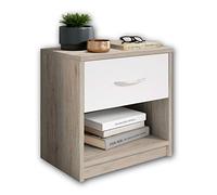 Stella Trading PEPE Mesilla de noche en acabado roble San Remo, blanca, sencilla, con 1 cajón, adecuada para cualquier cama y dormitorio, 39 x 41 x 28 cm (ancho x alto x fondo)