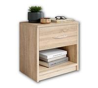 Stella Trading PEPE Mesilla de noche en acabado roble Sonoma, sencilla, con 1 cajón, adecuada para cualquier cama y dormitorio, 39 x 41 x 28 cm (ancho x alto x fondo)