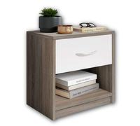 Stella Trading PEPE Mesilla de noche en acabado trufa y blanco, sencilla, con 1 cajón, adecuada para cualquier cama y dormitorio, 39 x 41 x 28 cm (ancho x alto x fondo)