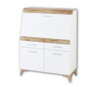 Stella Trading SECRET Secreter, escritorio estilo cómoda en blanco mate, con acabado en madera de roble antigua, mesa de ordenador espaciosa, con cajones, 98 x 124 x 42 cm (ancho x alto x profundo)