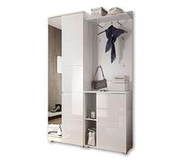 Stella Trading Spice - Juego de percheros de Pasillo en Blanco Brillante, Elegante Perchero Compacto con Espejo para tu Zona de Entrada, 120 x 198 x 40 cm (Ancho x Alto x Profundo)