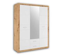 Stella Trading Stone Elegante Espacio de Almacenamiento Espejo, versátil Armario de Puertas giratorias en Aspecto Artesano, Madera de ingeniería, Artisan Roble Blanco, 151 x 198 x 55 cm