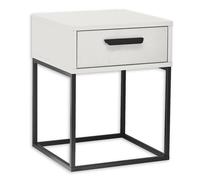 Stella Trading Suna Blanco-Mesita de Noche Moderna con cajón y Estructura metálica Negra, Madera de ingeniería Metal, 40 x 52 x 38,5 cm