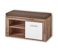 Stella Trading Texas-Banco para Zapatos con Asiento en Aspecto de Roble Yaki, Color Blanco, cómodo con Espacio de Almacenamiento para tu Pasillo, Madera de ingeniería, 96 x 53 x 38 cm
