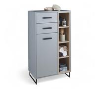 Stella Trading Tunis-Cómoda Aspecto, Armario de baño con Mucho Espacio de Almacenamiento, Madera de ingeniería Metal, Gris Roble Sonoma, Kommode