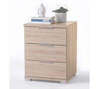 Stella Trading Universal Mesilla de noche, acabado en roble Sonoma, moderna, con 3 cajones, para tu cama con somier, 46 x 61 x 42 cm (ancho x alto x fondo)