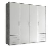 Stella Trading VALENCIA Armario ropero de 4 puertas, con mucho espacio de almacenamiento, acabado en hormigón y blanco, versátil, con puertas batientes, para dormitorio, 206 x 195 x 60 cm