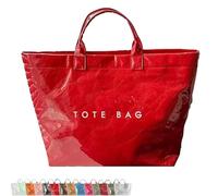 Stellaya Womens Letters Print Tote Bag Stellaya Fashion Retro Tote Bag PVC Large Kraft Paper for Women (Red)