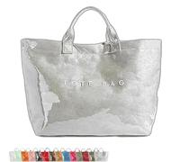 Stellaya Womens Letters Print Tote Bag Stellaya Fashion Retro Tote Bag PVC Large Kraft Paper for Women (Silver)