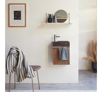 Stelle - Mueble de baño de nogal macizo y mármol negro H 52 x B 38 x T 32 cm