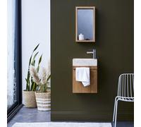 Stelle - Mueble de baño de teca maciza con lavabo de mármol color crema H 52 x B 38 x T 30 cm