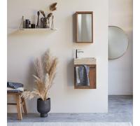 Stelle - Mueble lavamanos de nogal macizo y mármol color crema H 52 x B 38 x T 32 cm