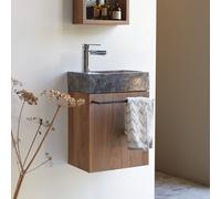 Stelle - Mueble lavamanos de nogal macizo y mármol gris H 52 x B 38 x T 32 cm