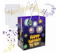 STELLR GIFTS Bolsa de regalo con luz musical para cumpleaños: luces brillantes divertidas, sonidos de fuegos artificiales y melodía de feliz cumpleaños en ambos lados de la bolsa, bolsa de regalo de