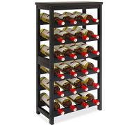 STELLSTAR Estantería para 24 Botellas de Vino de pie,botellero Vino Madera 6 Niveles con Tablero de Mesa, Soporte de bambú Madera para Botellas de Vino con Barras onduladas para Cocina Comedor, Negro