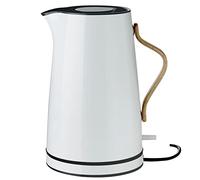 Stelton Hervidor de agua Emma - Hervidor eléctrico - Cafetera y tetera, escandinavo - filtro, interruptor de seguridad de cocción en seco con apagado, mango de madera de haya - 1,2 litros, azul claro,