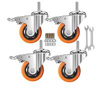 Stem Caster Wheels Heavy Duty Casters PVC M8-1.25x1″ (Stem Diameter 8mm, Stem Length:1″) Casters with Brake Dual Locking for Home, Office, Industry use (2 Inch, with Brake)