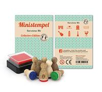 Stemplino Juego de sellos Barcelona - 8 mini sellos de madera + tampón de sello, juego de mini sellos Mix