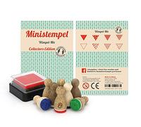 Stemplino Juego de sellos de mezcla de banderines: 8 mini sellos de madera con almohadilla de sello, juego de mini sellos de mezcla de banderines, guirnaldas y sellos decorativos