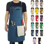 Stenffy Delantal de cocina, delantal de trabajo, lona, múltiples bolsillos, jardinería, pintura, barbacoa, artista, carpintero, tallas M a XXL, color azul