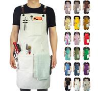 Stenffy Delantal de cocina, delantal de trabajo, lona, múltiples bolsillos, jardinería, pintura, barbacoa, carpintero, tallas M a XXL, color blanco