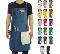 Stenffy Delantal de cocina, delantal de trabajo, lona, múltiples bolsillos, jardinería, pintura, barbacoa, artista, carpintero, tallas M a XXL, color azul