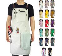 Stenffy Delantal de trabajo hecho a mano, lona de algodón, múltiples bolsillos, delantal ajustable con espalda cruzada, para barbacoa, cafetería, cocina, pintura, carpintero, artista, delantales para