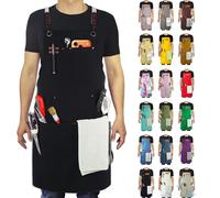 Stenffy Delantales de cocina, delantal de trabajo, lona, múltiples bolsillos, jardinería, pintura, barbacoa, carpintero, tallas M a XXL, Negro, M to XXL