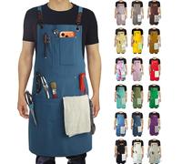 Stenffy Delantales de cocina, lona de algodón, espalda cruzada ajustable, para artistas, pinturas, carpinteros, para hombres y mujeres, Azul, M to XXL