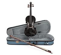 Stentor Violín arlequín de tamaño 1/2, violín para intermedios con arco de fibra de vidrio P&H, estuche ligero, instrumento de cuerda colorido 1401EBK, negro