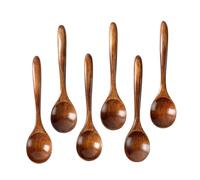 Steowsey Juego de 6 cucharas de madera pequeñas de color madera, perfectas para sopa, comer, tarros y recipientes, juego de utensilios de cocina