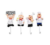 Steowsey Paquete de 4 de Pared de Estatuilla de Chef Francés de Resina Percha Gancho de Estante Montaje de Pared de Cocinero (Estilo Surtido)