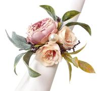 Steowsey Servilletero de flores simuladas, anillo de servilleta de flores de rosa, servilleta de tela, arte occidental, botón de servilleta fácil de usar