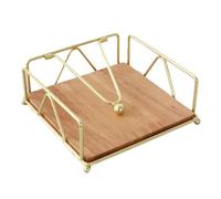 Steowsey Soporte para pañuelos de madera maciza, contenedor de servilletas de metal dorado para decoración de hotel, restaurante, A