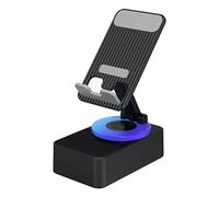 Steowsey Soporte para teléfono móvil 3 en 1, banco de energía de audio, altavoz de llamada Bluetooth, escritorio giratorio plegable multifunción, fácil de instalar, color negro