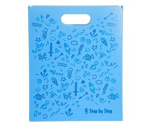 Step by Step Caja para cuadernos y cuadernos con asa, color azul, DIN A4, compartimento para regla, con asa de transporte, ahorro de espacio, 4 compartimentos