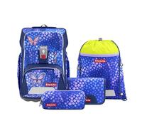 Step by Step Giant - Juego de mochila escolar (5 piezas, color verde, ergonómico, con reflectores, altura regulable con cinturón de cadera y pecho, 23 L), color verde, Mariposa Maja - Azul-Rosa