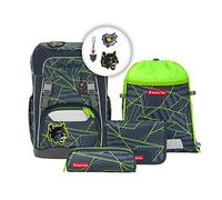 Step by Step GIANT Juego de mochila escolar de 5 piezas, diseño ergonómico con reflectores, altura regulable con correa de cadera y pecho, a partir de 1er grado, 23 litros, Dark Cat Chiko - Verde y