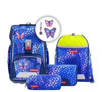 Step by Step Giant - Juego de mochila escolar (5 piezas, color verde, ergonómico, con reflectores, altura regulable con cinturón de cadera y pecho, 23 L), color verde, Mariposa Maja - Azul-Rosa