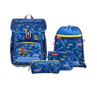 Step by Step Juego de mochila escolar Cloud de 5 piezas, macuto ergonómico con reflectores, altura regulable con cinturón fácil para niños a partir de 1ª clase, 19 l, Triceratops - Azul-amarillo